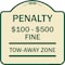 Signmission Penalty $100 $500 Fine Tow Away Zone Virginia Handicap Supplementary Alum, 18" x 18", TG-1818-23336 A-DES-TG-1818-23336 - alternate 1